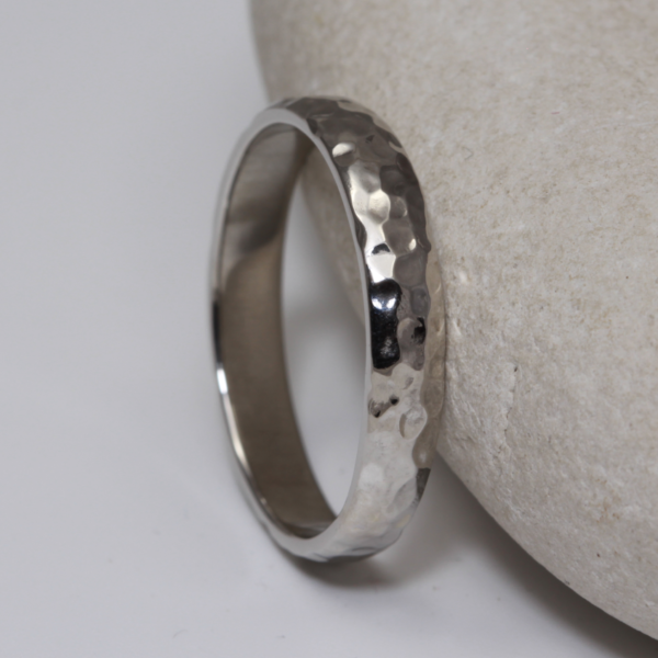 Handmade Platinum Hammered Wedding Ring