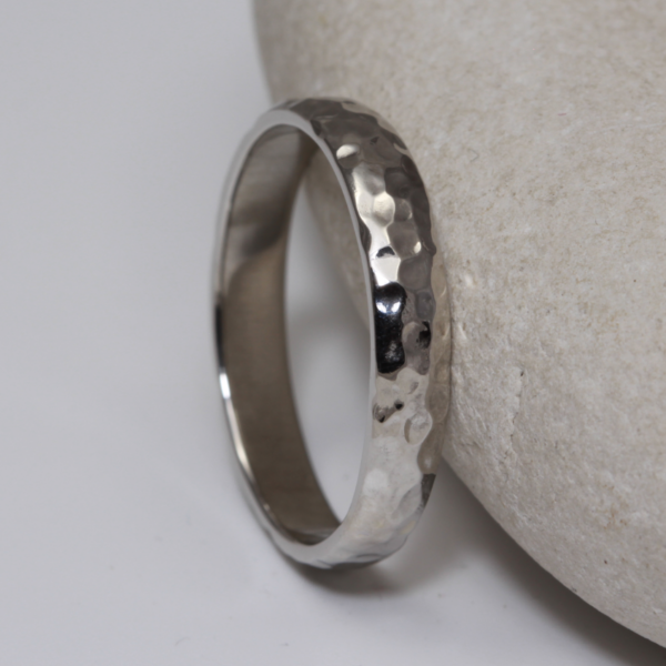 The Glenshee: Recycled 950 Platinum Wedding Ring with Hammered finish