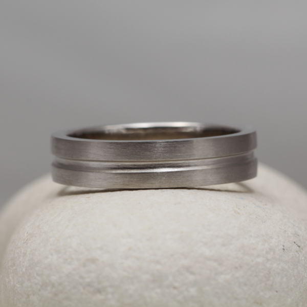 Ethical Platinum Wedding Ring with an Etched Finish