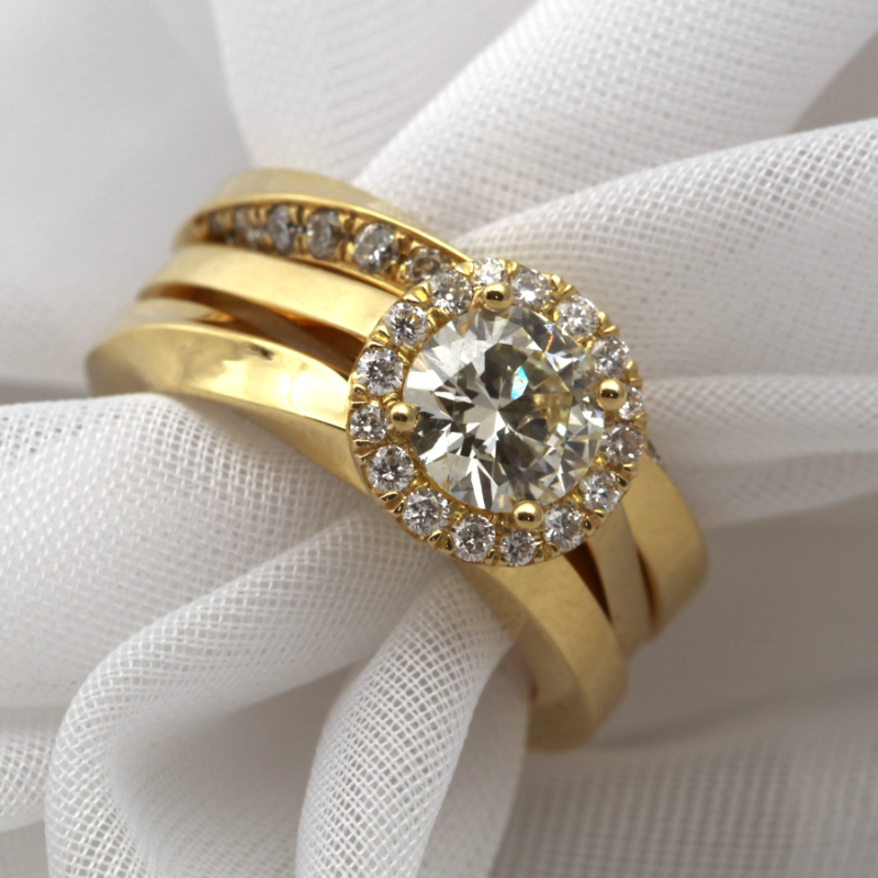 Handmade Halo Ring and Wedding Ring Set
