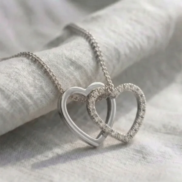 Handmade Platinum and Diamond Linked Open Hearts Pendant