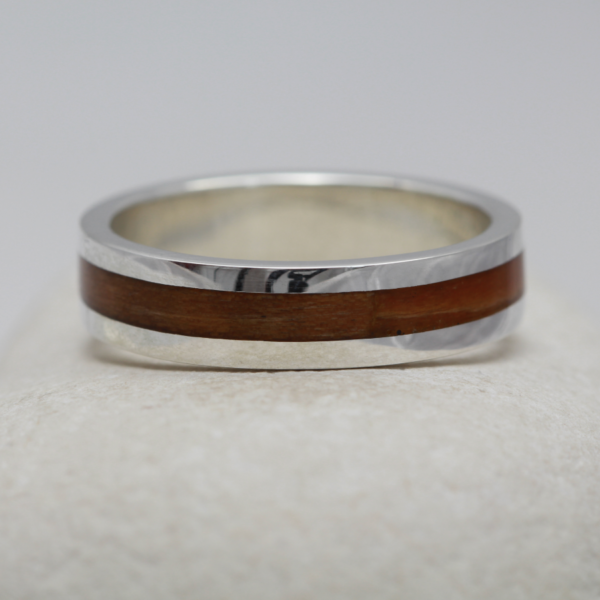 Unique 18ct White Gold Wood Inlay Ring