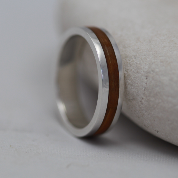Ethical 18ct White Gold Wood Inlay Ring