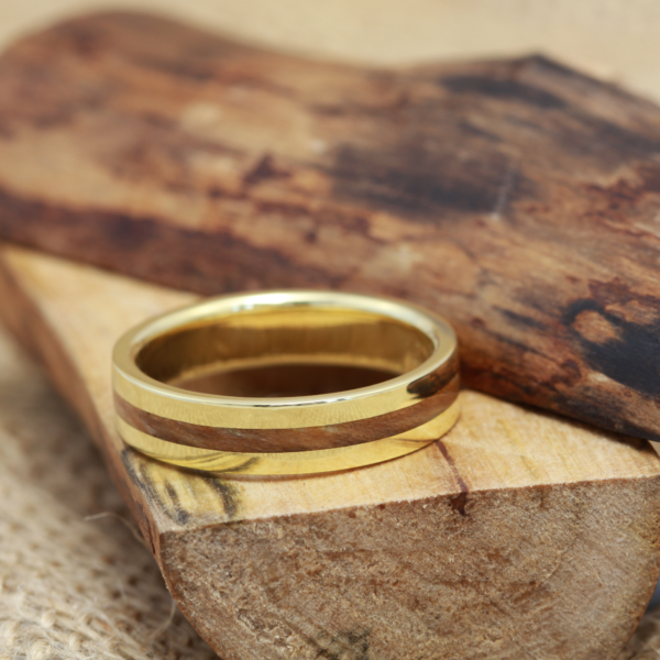 Ethical 18ct Gold Wood Inlay Ring