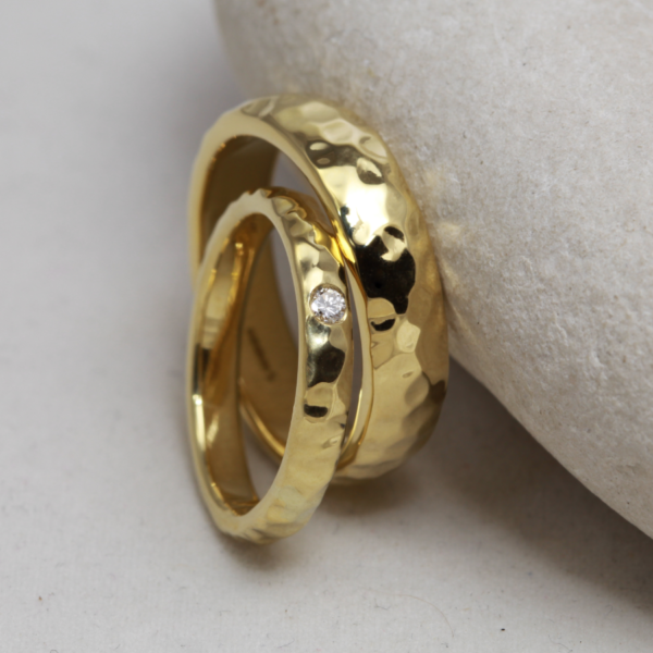 Matching 18ct Gold Rings with a recycled diamond
