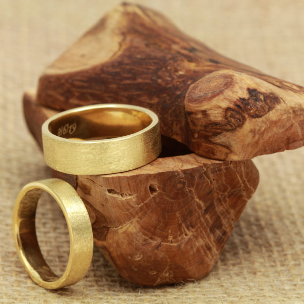 Recycled Gold Rings with an Etched Finish