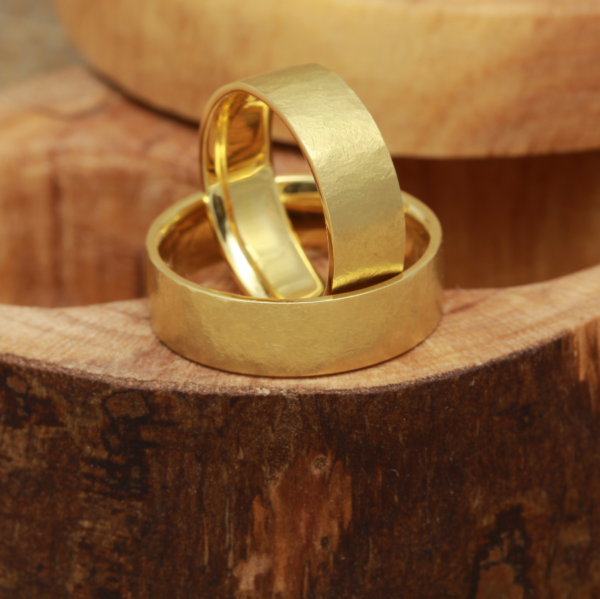 Comfort Fit 18ct Gold Bands with a hammered Finish