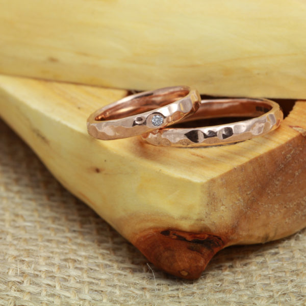 His and Hers 18ct Rose Gold Rings with a recycled diamond