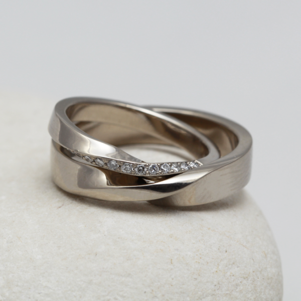His and Hers Ethical 18ct White Gold Twist Wedding Rings
