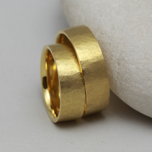 Matching 18ct Gold Rings with a hammered Finish