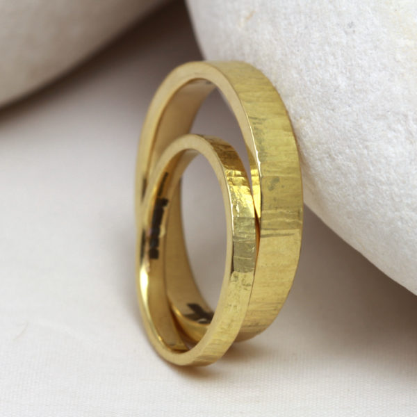 Handmade 18ct Gold Rings with Bark Effect Finish