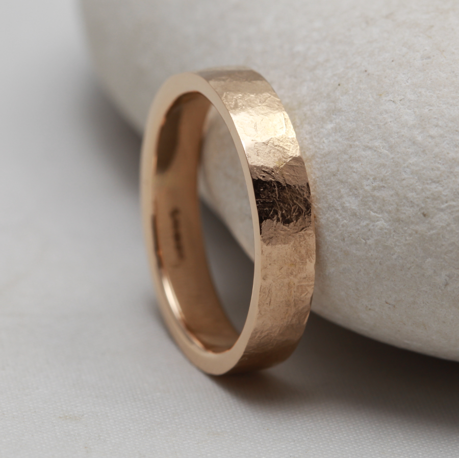 Artisan Rose Gold Wedding Ring with a Hammered Finish