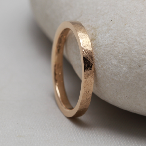 Eco Friendly Rose Gold Wedding Ring with a Hammered Finish