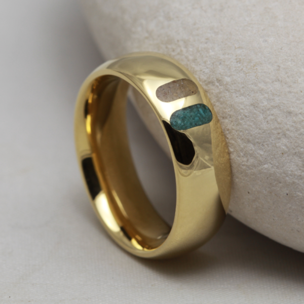 Handmade 18ct Gold Turquoise and Smoky Quartz Inlay Ring