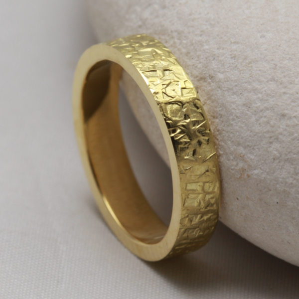 The Mennock: Recycled 14ct Yellow Gold Wedding Ring with Hammered finish