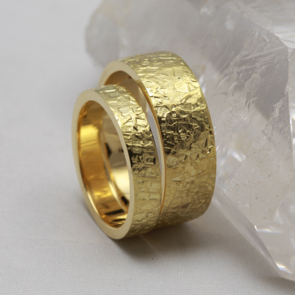 Rustic Friendly Gold Rings with a Hammered Finish