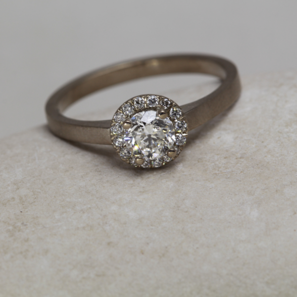 Recycled White Gold Diamond Halo Ring