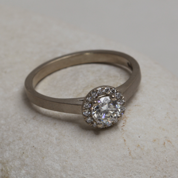 Hand Crafted White Gold Diamond Halo Ring