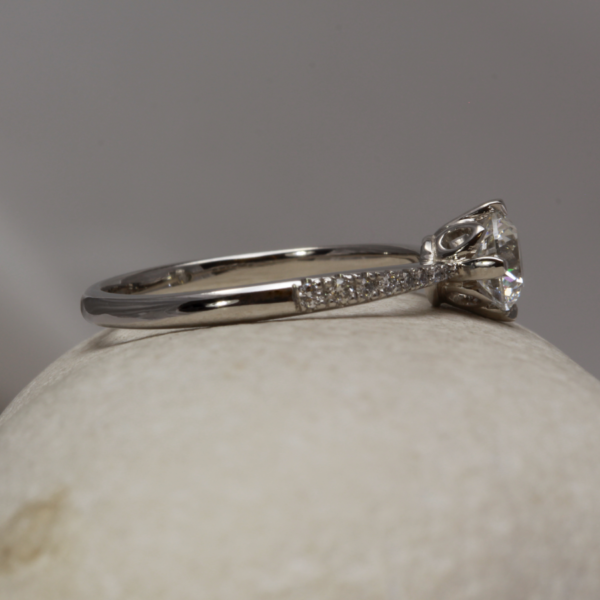 Custom Tulip Setting Solitaire Engagement Ring with Diamond Shoulders