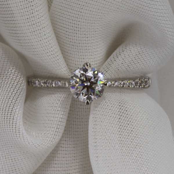Hand Crafted Tulip Setting Solitaire Engagement Ring with Diamond Shoulders