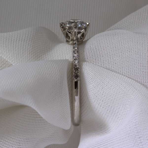 Handmade Tulip Setting Solitaire Engagement Ring with Diamond Shoulders