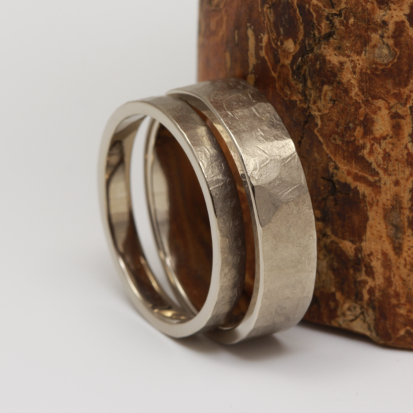 Handmade White Gold Rings with a Hammered Finish
