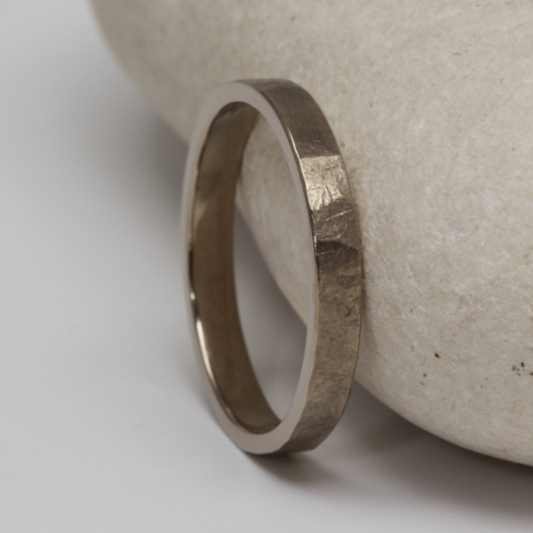 Ethical White Gold Ring with a Hammered Finish