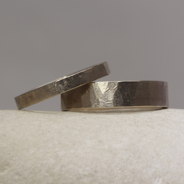 Recycled White Gold Rings with a Hammered Finish