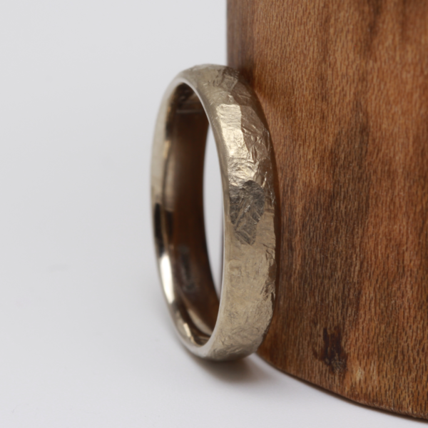 Eco Friendly White Gold Ring with a Hammered Finish