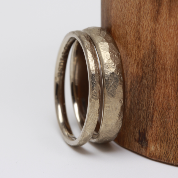 Recycled White Gold Rings with a Hammered Finish