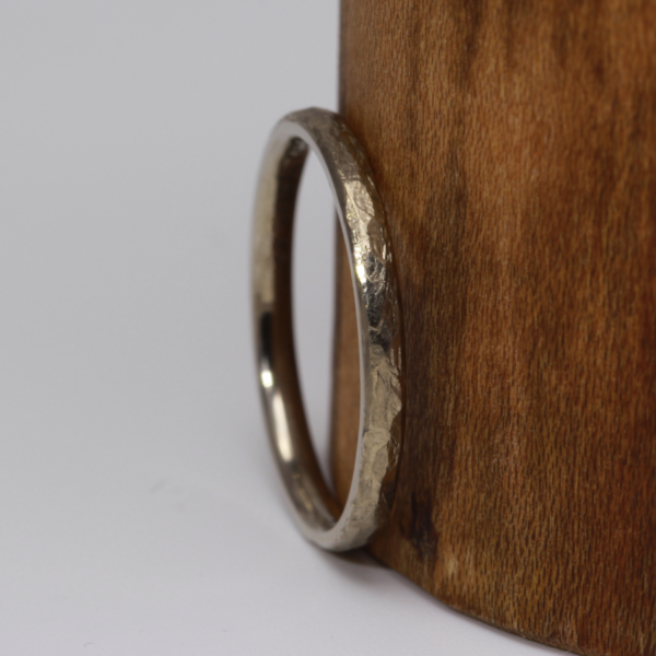 Handmade White Gold Ring with a Hammered Finish