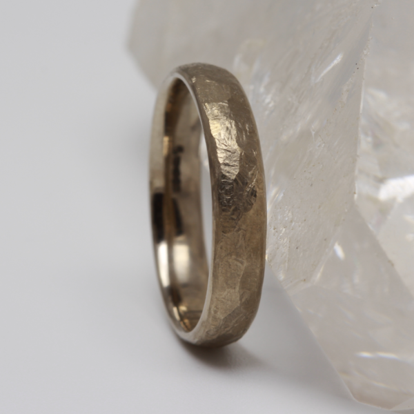 Recycled White Gold Ring with a Hammered Finish