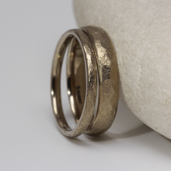 Ethical White Gold Rings with a Hammered Finish
