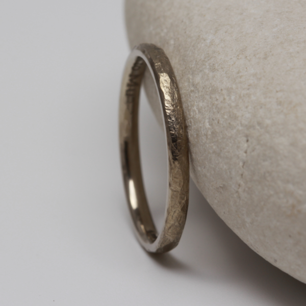 Ethical White Gold Ring with a Hammered Finish