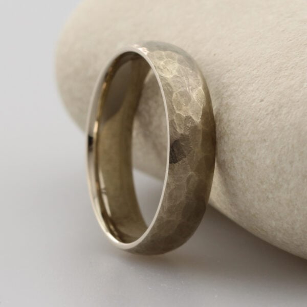 The Barr: Handmade 14ct White Gold Hammered Wedding Ring