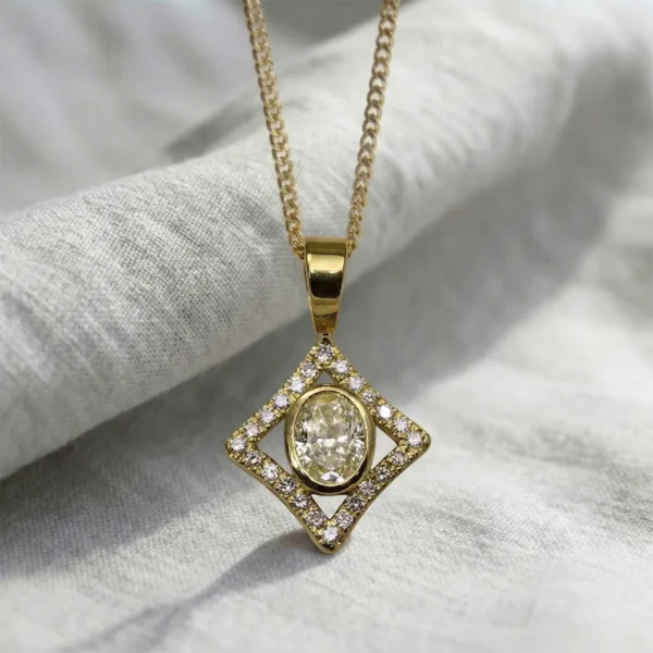 Handmade 18ct Gold Yellow Lab Grown Diamond Halo Pendant 0.75ct ctw