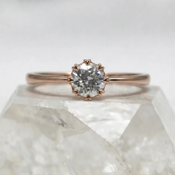 The Avon: Handmade 14ct Rose Gold Crown Set Diamond or Moissanite Engagement Ring