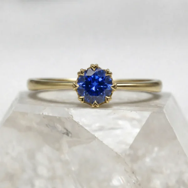The Avon: Handmade 14ct Yellow Gold Crown Set 0.50ct Sapphire Engagement Ring