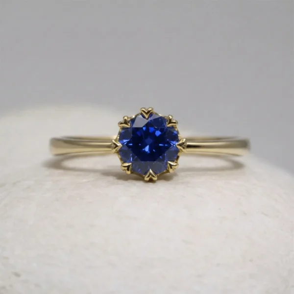 The Avon: Handmade 18ct Yellow Gold Crown Set 0.50ct Sapphire Engagement Ring