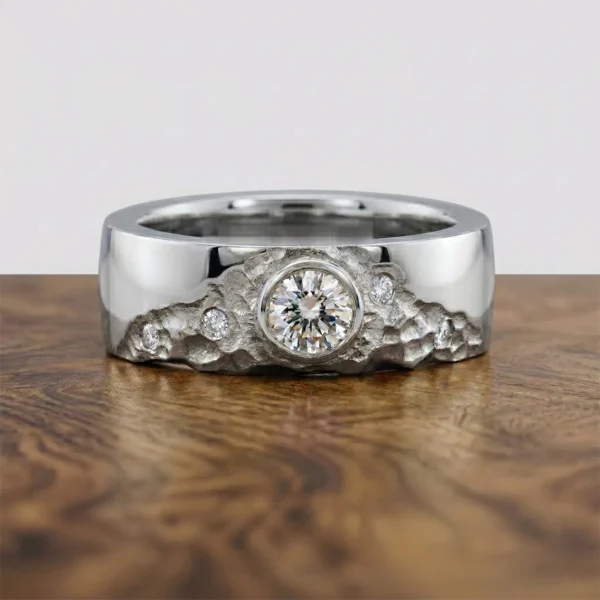 The Loxley: 950 Platinum Sunrise Mountain Ring with Diamond or Moissanite