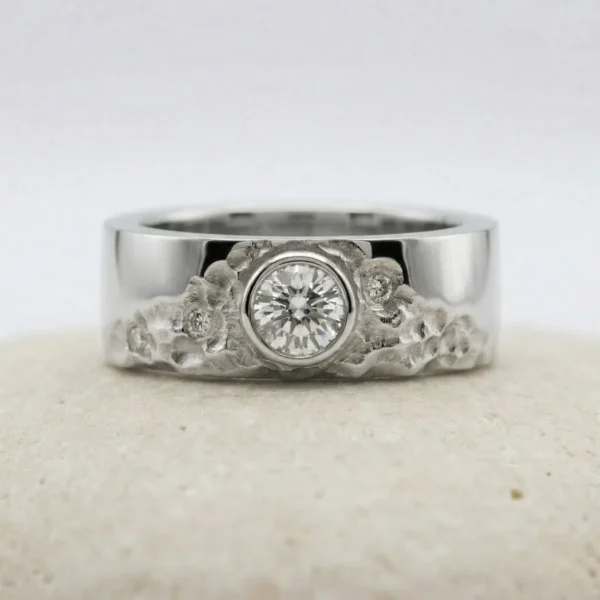 The Loxley: 950 Platinum Sunrise Mountain Ring with Diamond or Moissanite