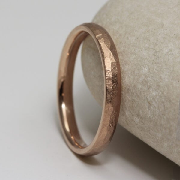 The Barr: Eco 14ct Rose Gold Wedding Ring with Hammered finish