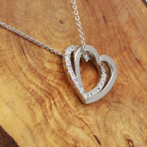 Handmade Platinum and Diamond Linked Open Hearts Pendant