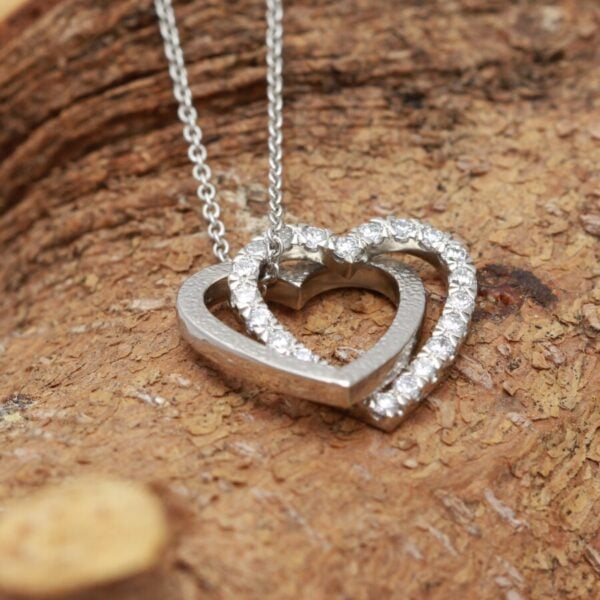 Handmade Platinum and Diamond Linked Open Hearts Pendant