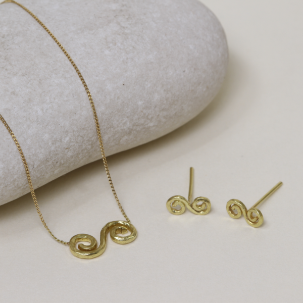 Handmade 18ct Yellow Gold Celtic Double Spiral Pendant and Earrings Set