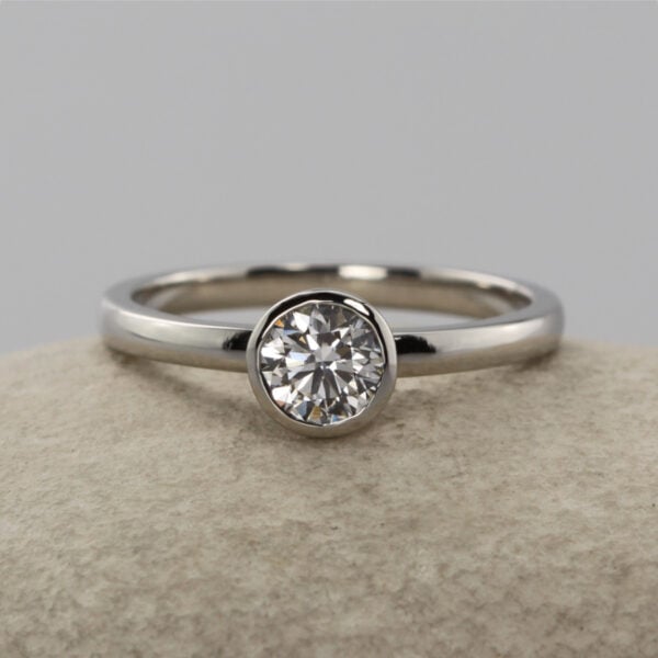 The Aise: Recycled 950 Platinum Rub Over Set Diamond or Moissanite Engagement Ring