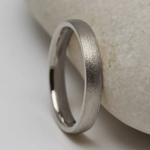 The Lochy: Recycled 950 Platinum Wedding Ring with Etched finish
