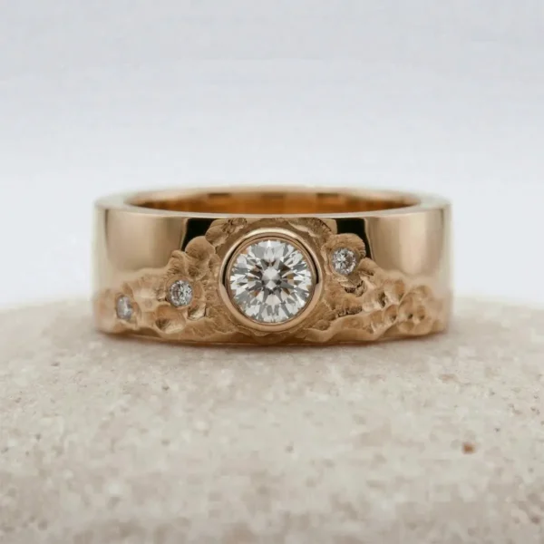 The Loxley: 18ct Rose Gold Sunrise Mountain Ring with Diamond or Moissanite