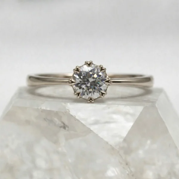 The Avon: Handmade 18ct White Gold Crown Set Diamond or Moissanite Engagement Ring