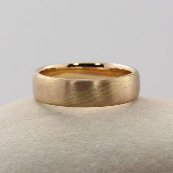 The Hayakawa: 18ct Rose Gold Mokume Gane Wedding Ring with 18ct Yellow Gold
